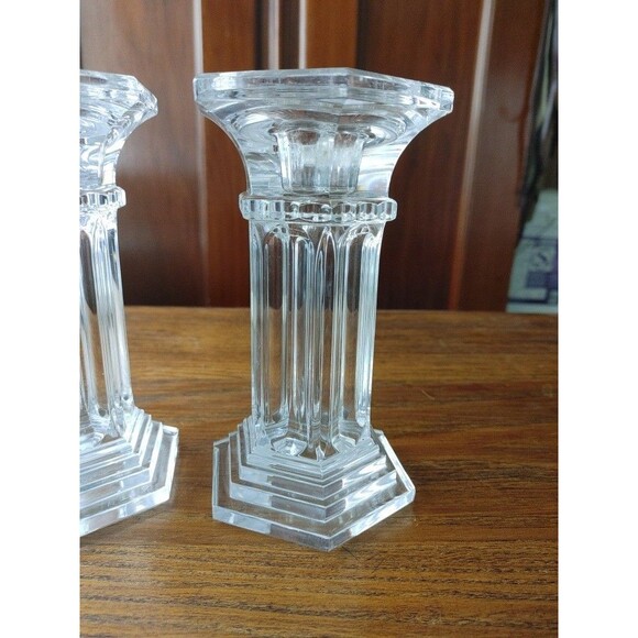 Vintage Heavy Lead Crystal Candlestick Taper Candle Holder 6  VTG 6-SIDED Lead Crystal  Candle holder Stick 7\